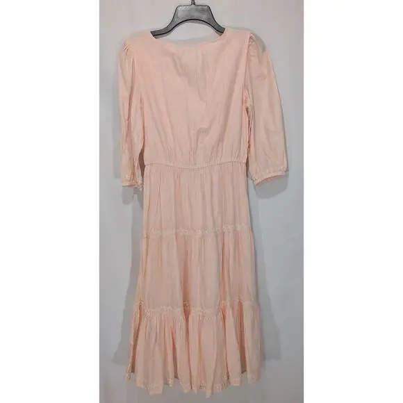 Lucky Brand Embroidered Cotton Tiered Midi Dress Pink Small - Picture 6 of 8